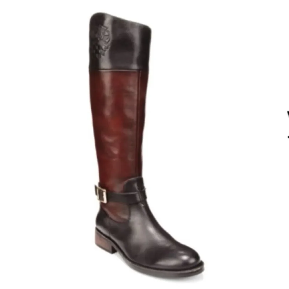 NEW Vince Camuto Designer 2 Tone Black Brown Crest Riding Boots 6